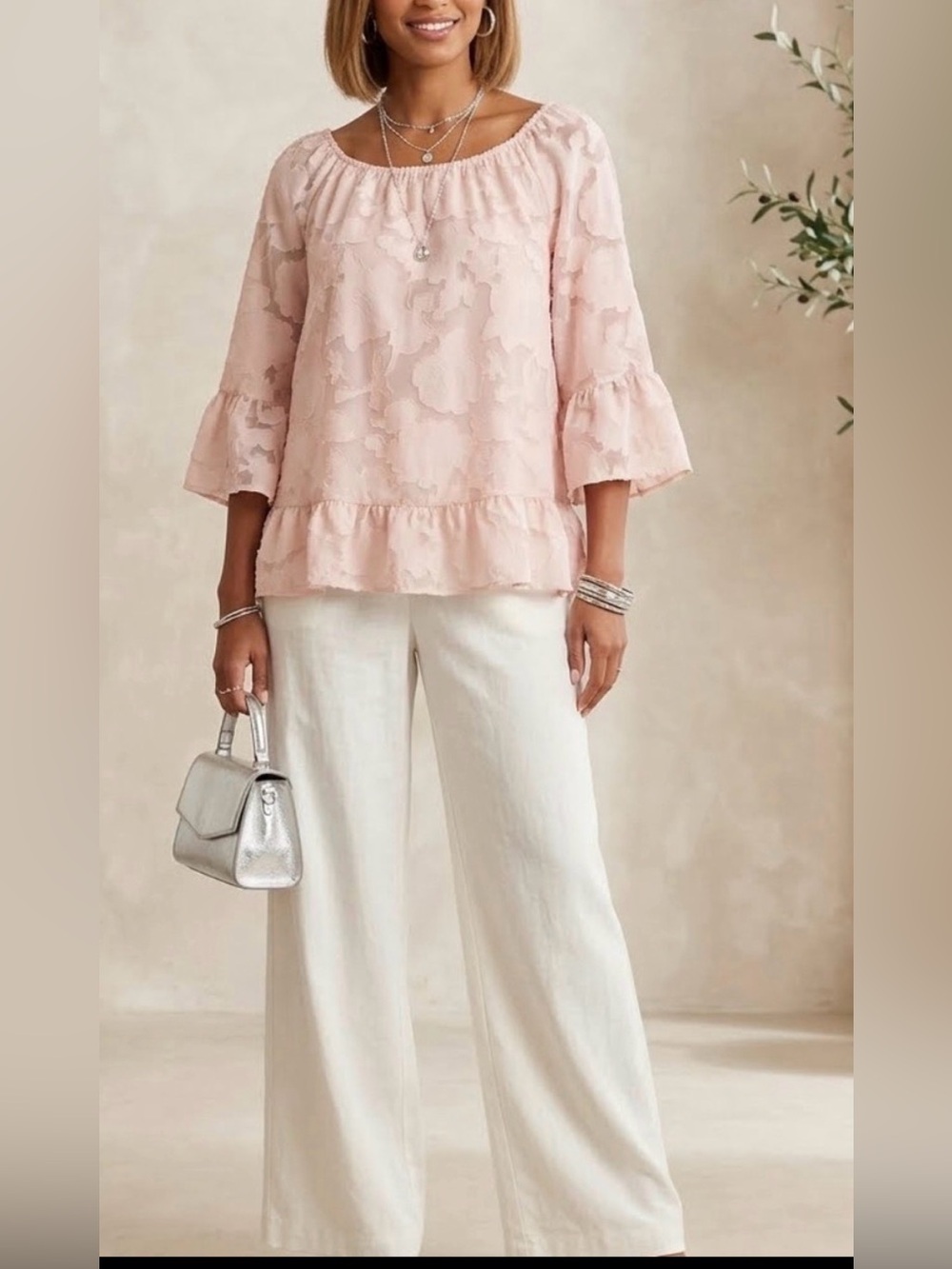 Style & Co. Blush Textured Floral Top